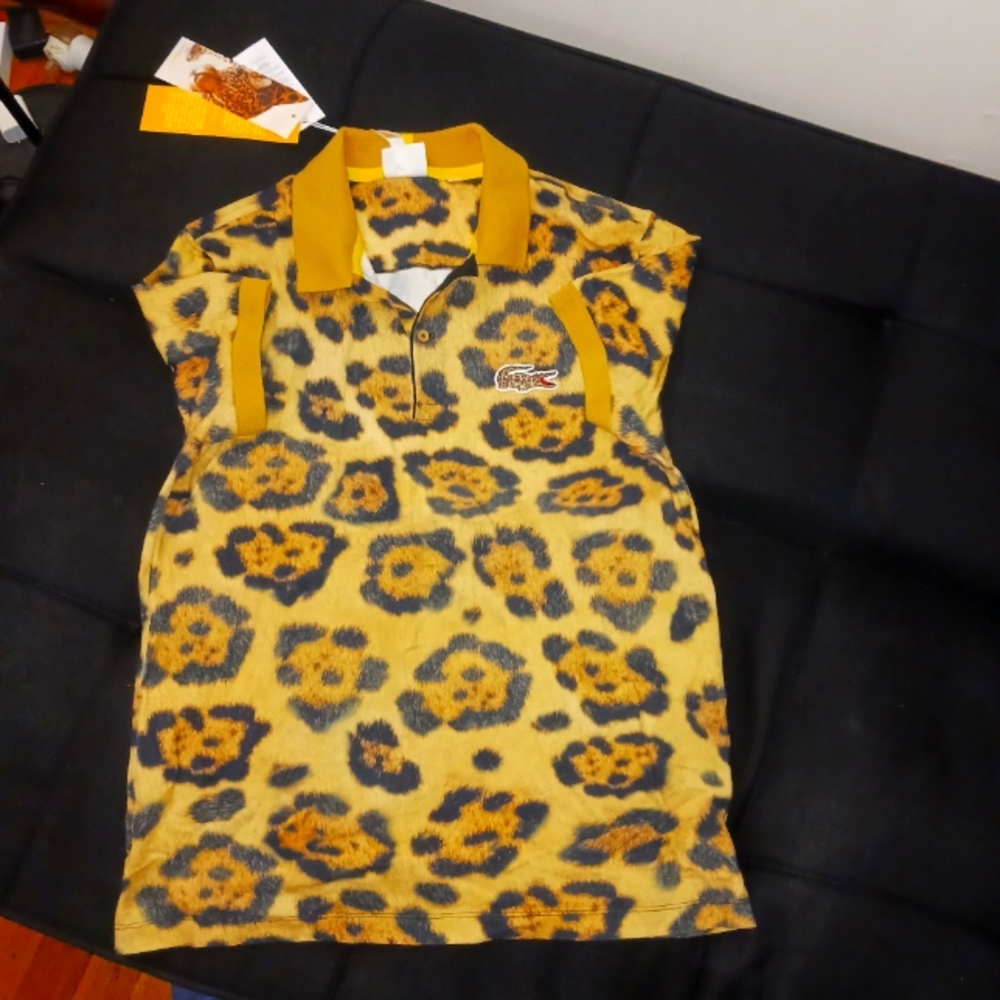 Lacoste Yellow and Black Leopard Print Polo Shirt - Picture 3 of 3